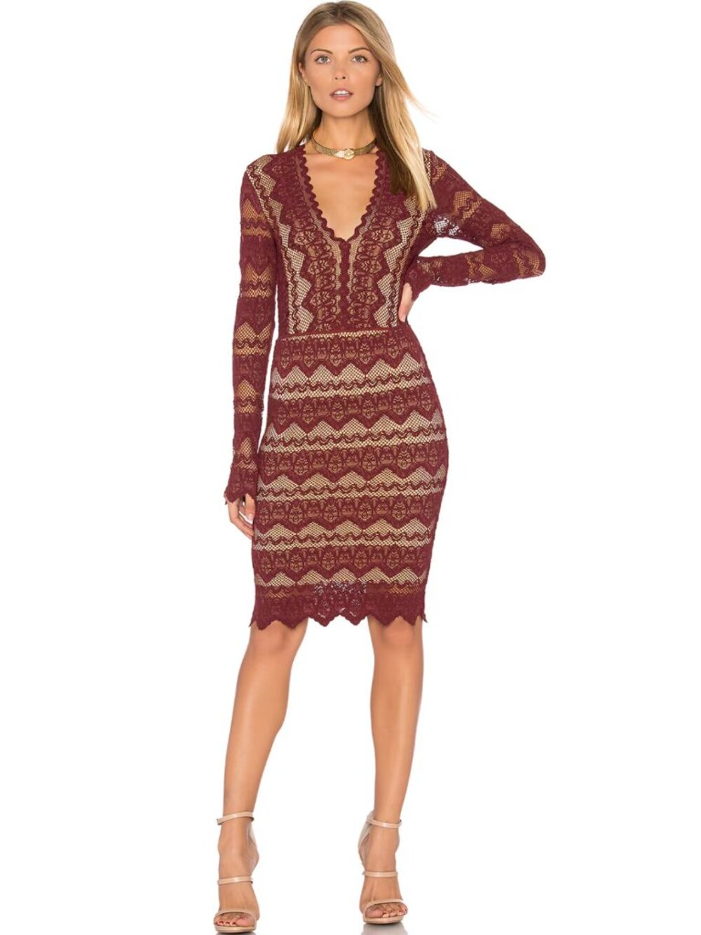 Nightcap Sierra Lace Deep V Dress – Garnet Size 2